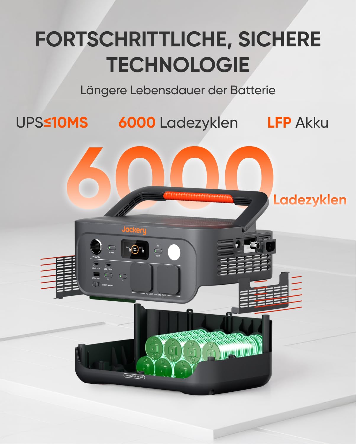Jackery E500 V2 mit 100 W Solarpanel, Tragbare Powerstation & Solargenerator für Camping, Wohnmobil & Notfälle, 512 Wh, 500 W Dauerleistung, LiFePO4 Akku 6000 Zyklen, 0–80 % in nur 52 Minuten