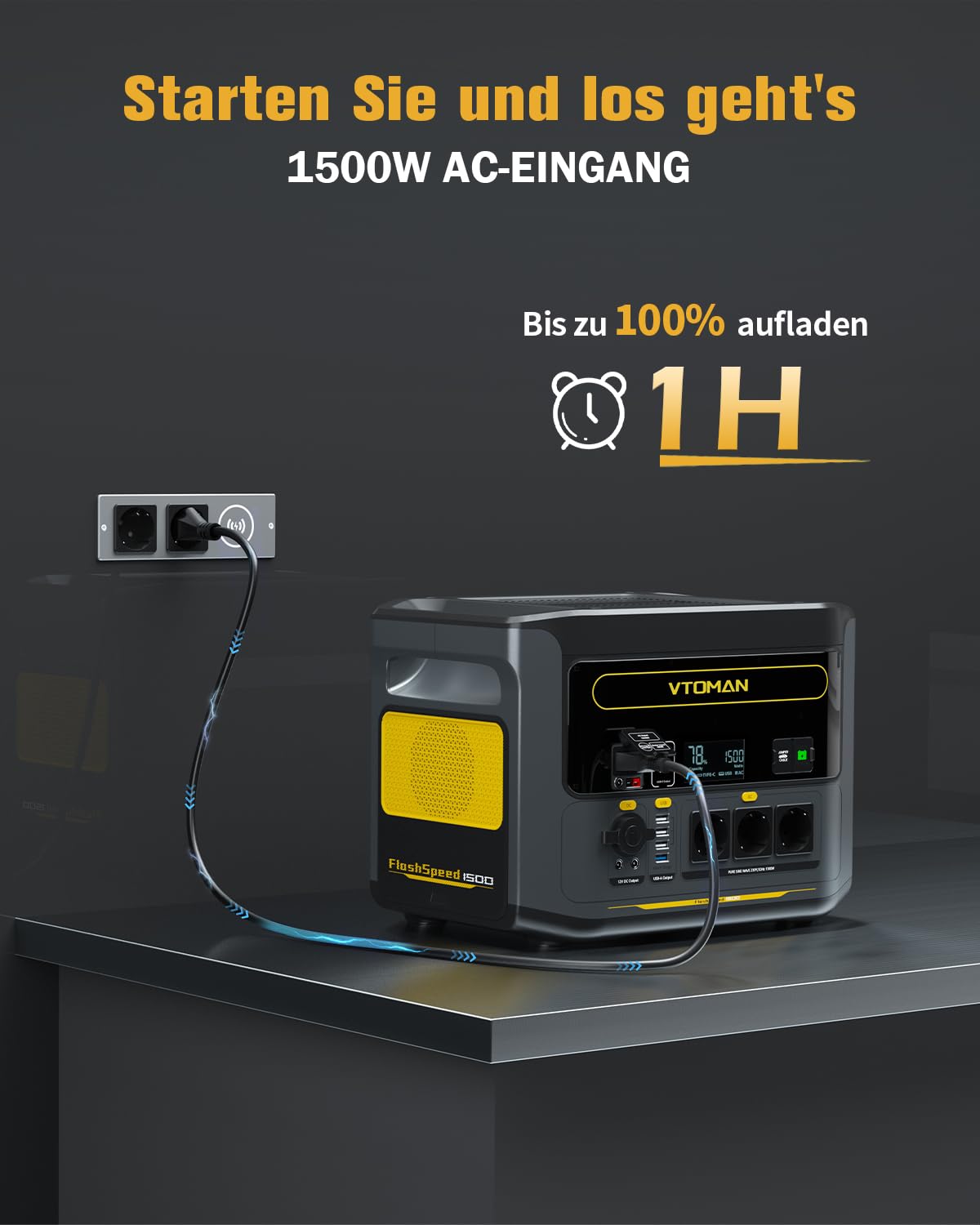 VTOMAN FlashSpeed 1500 Tragbare Powerstation 1548Wh mit 400W Solarpanel, LiFePO4 Solargenerator, 230V/1500W AC Ausgang/Eingang, Schnelle Vollladung in 1 Stunde für Zuhause, Angeln, Camping