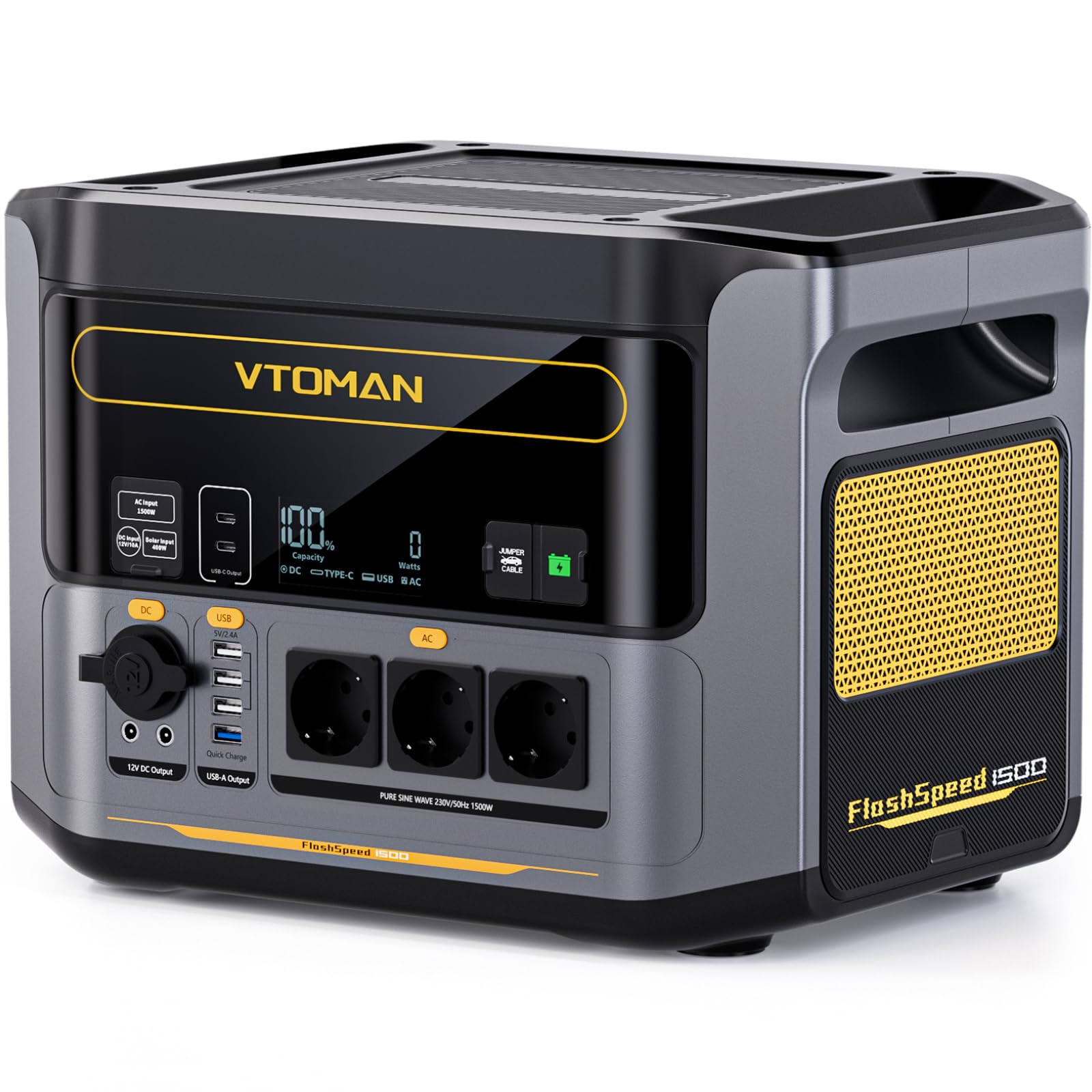 VTOMAN FlashSpeed 1500 Tragbare Powerstation 1548Wh - LiFePO4 Batterie Betriebener Solar Generator mit 230V/1500W AC Ausgang/Eingang, Schnelle Vollladung in 1 Stunde für Zuhause, Camping, Angeln