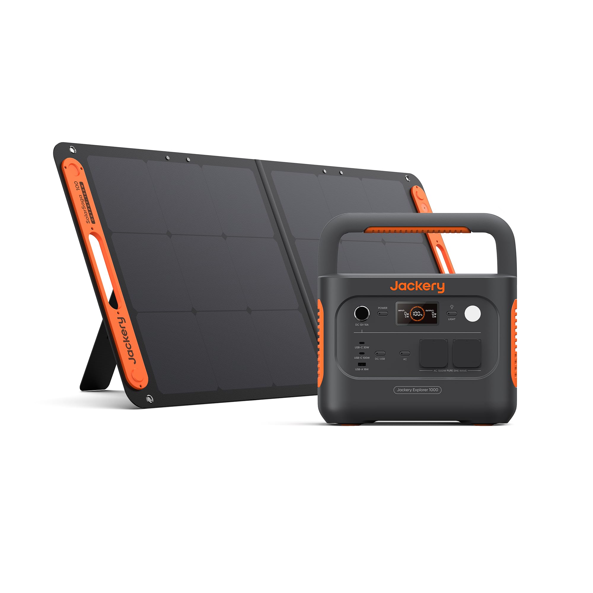 Jackery Solargenerator 1000 v2 mit 100W Solarpanel, 1070Wh LiFePO4 Tragbare Powerstation, 1500W AC/100W USB-C Ausgang, 1 Std. Schnellladung für Outdoor, Off-Grid, RV, Notfall