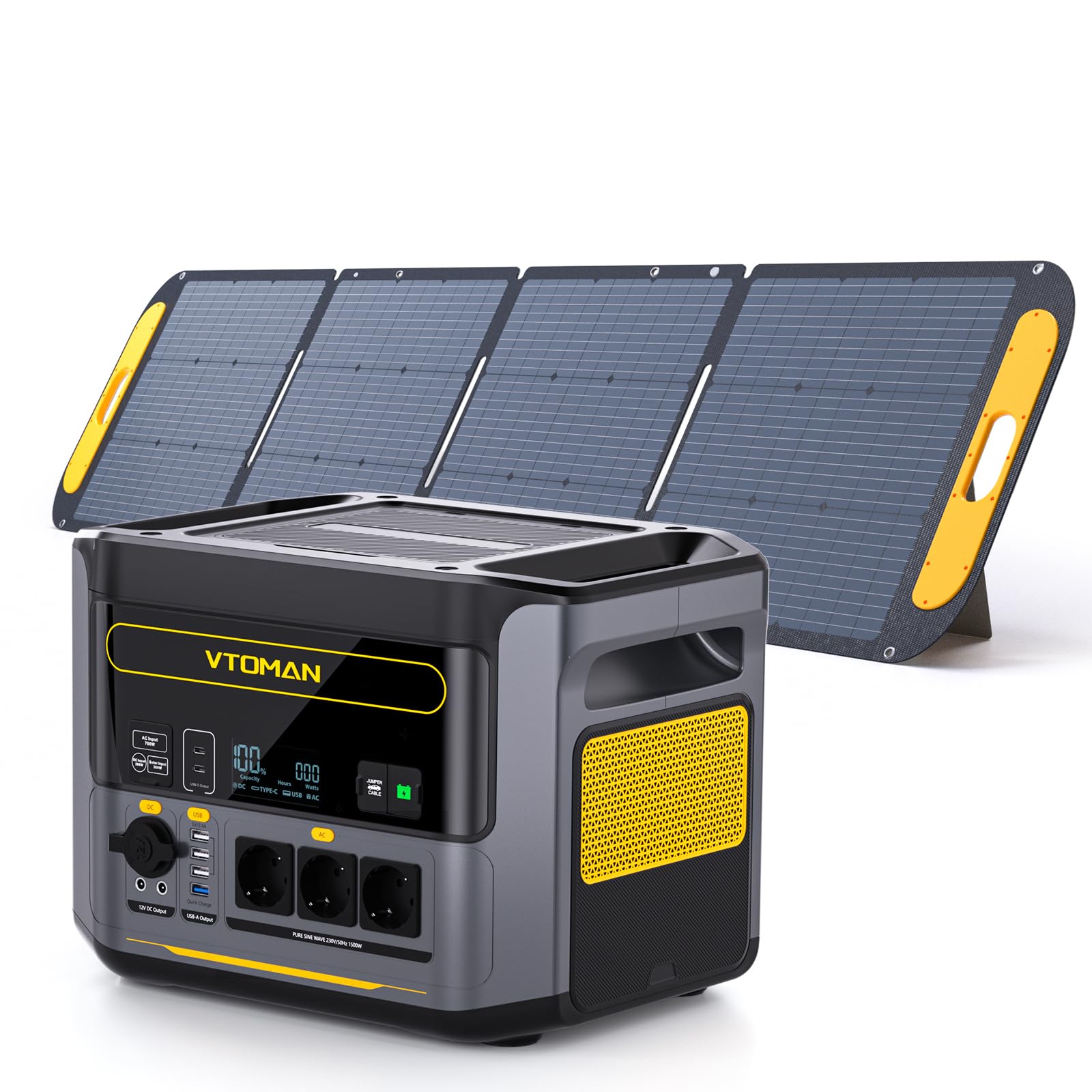 VTOMAN Tragbare Powerstation 1000W (2000W Spitze), 828Wh LiFePO4 Solargenerator mit 200W Solarpanel, 0-80% in 60 Min Schnellladung, Erweiterbar bis 2376Wh für Notfall, Camping, Reise, Wohnmobil