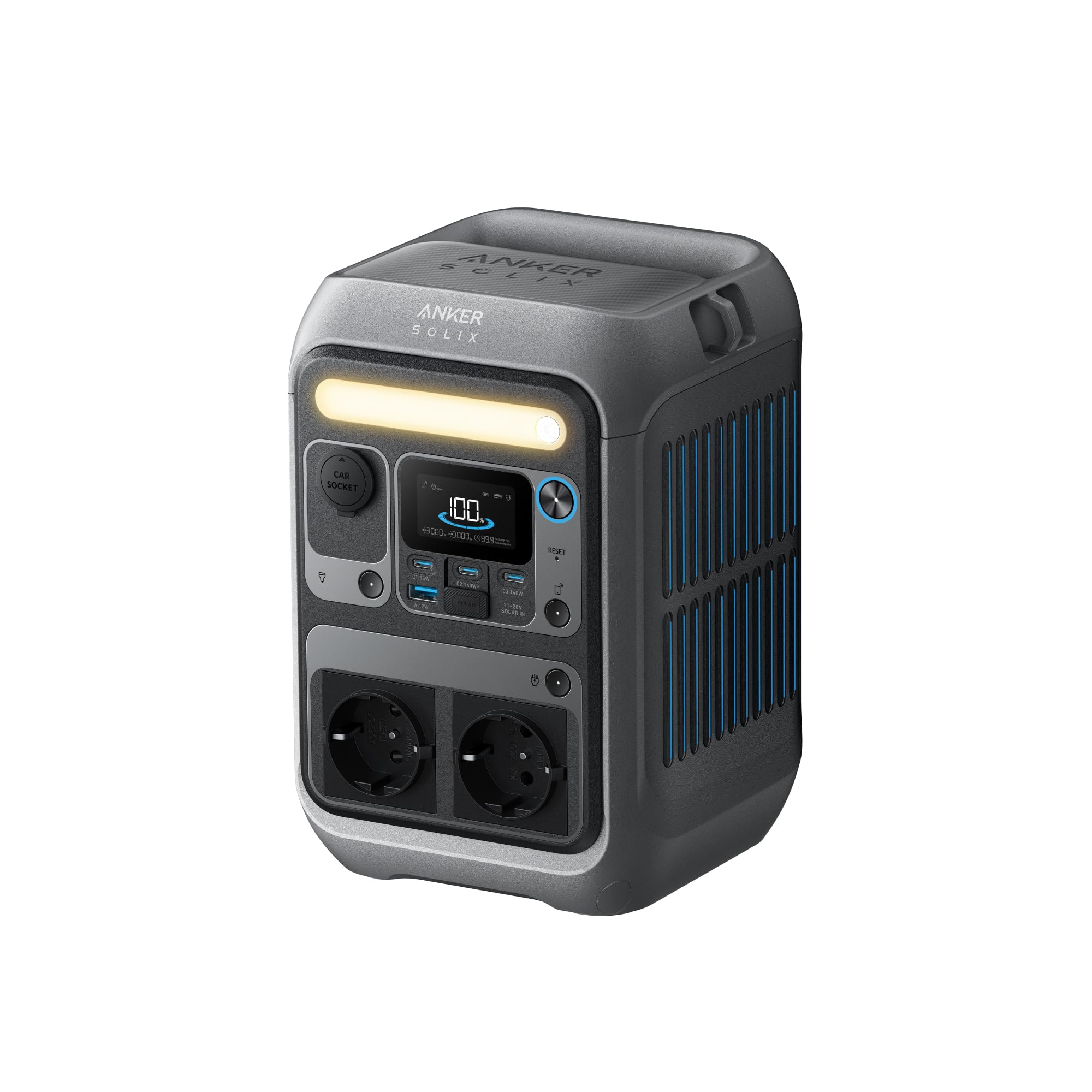 Anker SOLIX C300 Tragbare Powerstation, 288Wh LiFePO4 Akku, 300W (Max 600W) Solargenerator, 140W Beiseitige Schnellladeleistung, Für Camping, Draußen, Reisen, Notfälle, unterwegs (Solarpanel Optional)