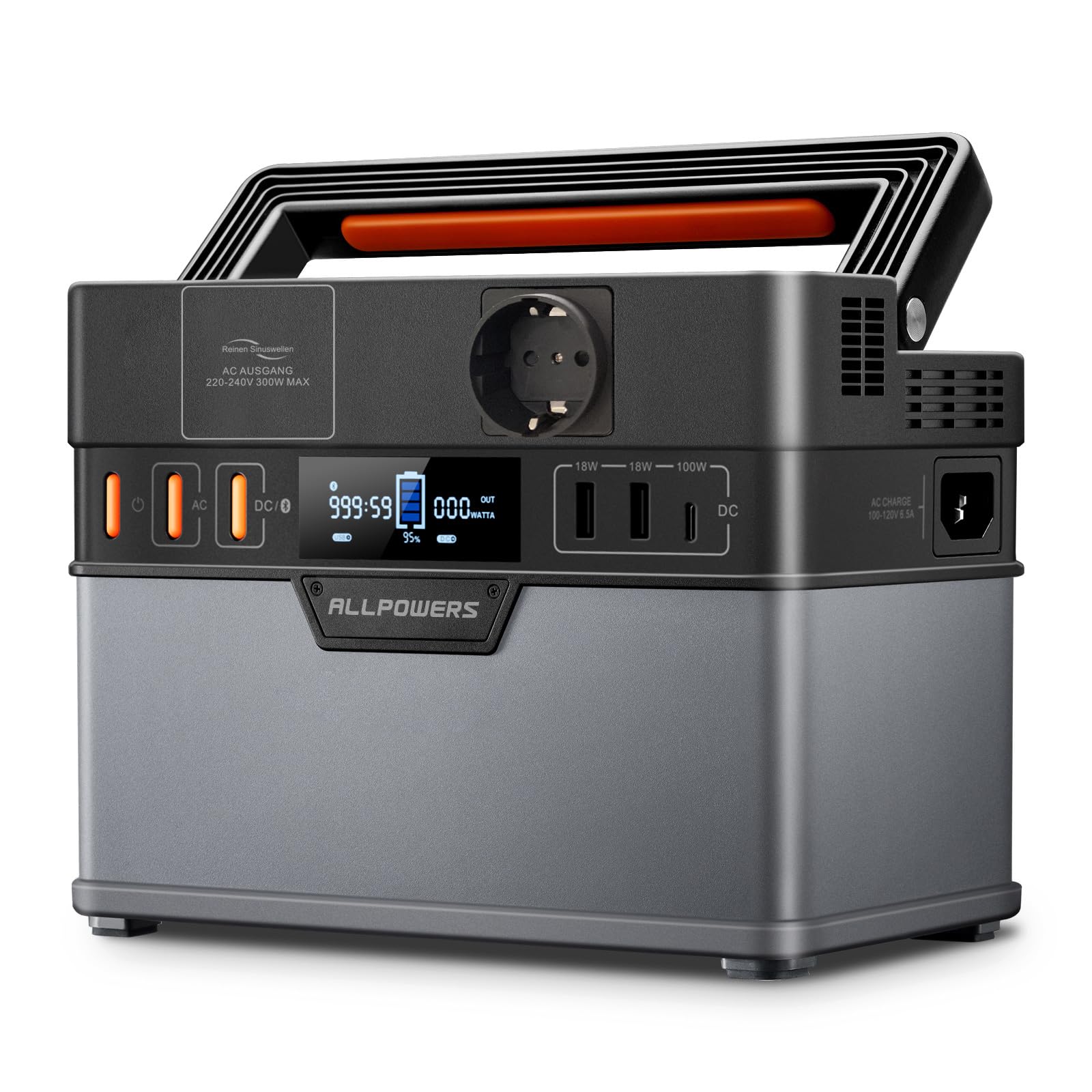 ALLPOWERS S300 PLUS Tragbarer Powerstation 288Wh Mobile Stromversorgung Generatoren 300W Batterie Mobiler Stromspeicher für Garten Party Reise Camping Wohnmobil Notfall