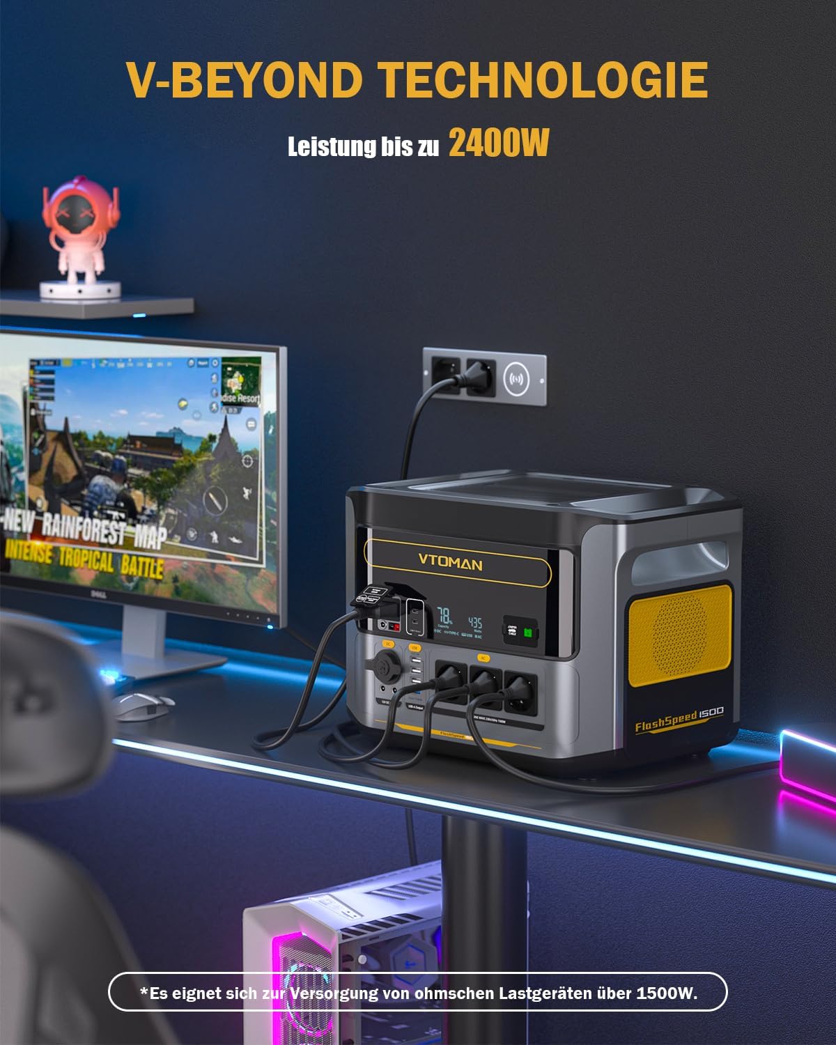 VTOMAN FlashSpeed 1500 Tragbare Powerstation 1548Wh - LiFePO4 Batterie Betriebener Solar Generator mit 230V/1500W AC Ausgang/Eingang, Schnelle Vollladung in 1 Stunde für Zuhause, Camping, Angeln