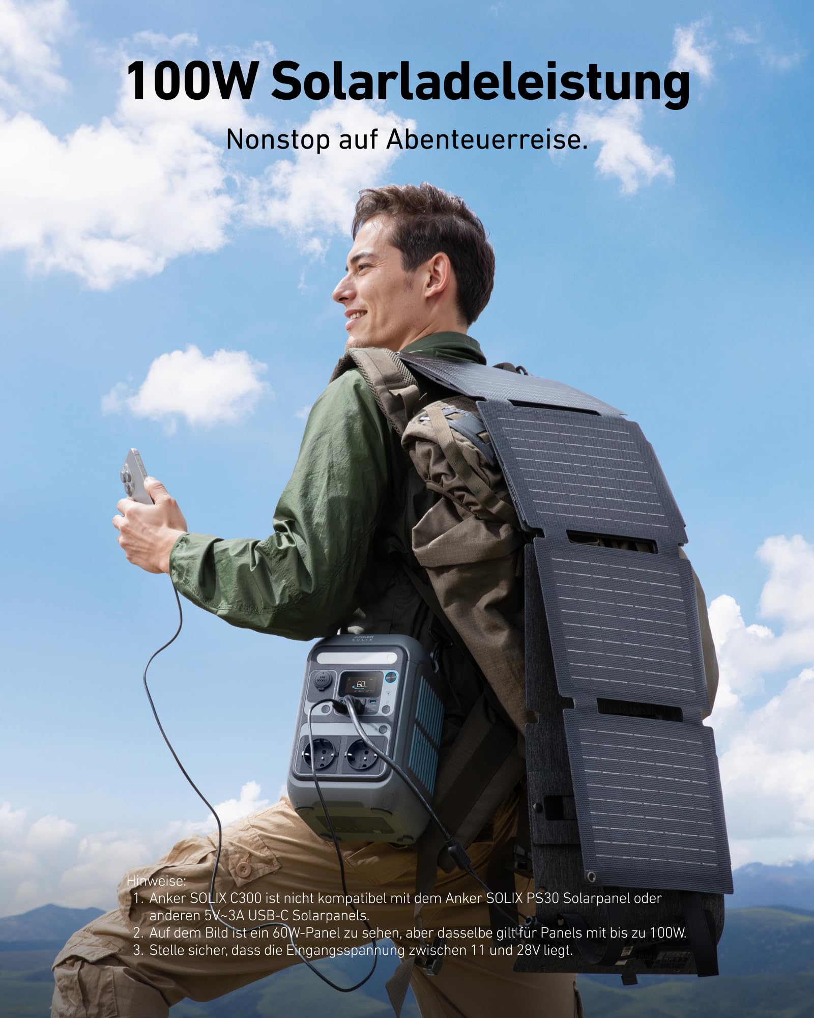 Anker SOLIX C300 Tragbare Powerstation, 288Wh LiFePO4 Akku, 300W (Max 600W) Solargenerator, 140W Beiseitige Schnellladeleistung, Für Camping, Draußen, Reisen, Notfälle, unterwegs (Solarpanel Optional)