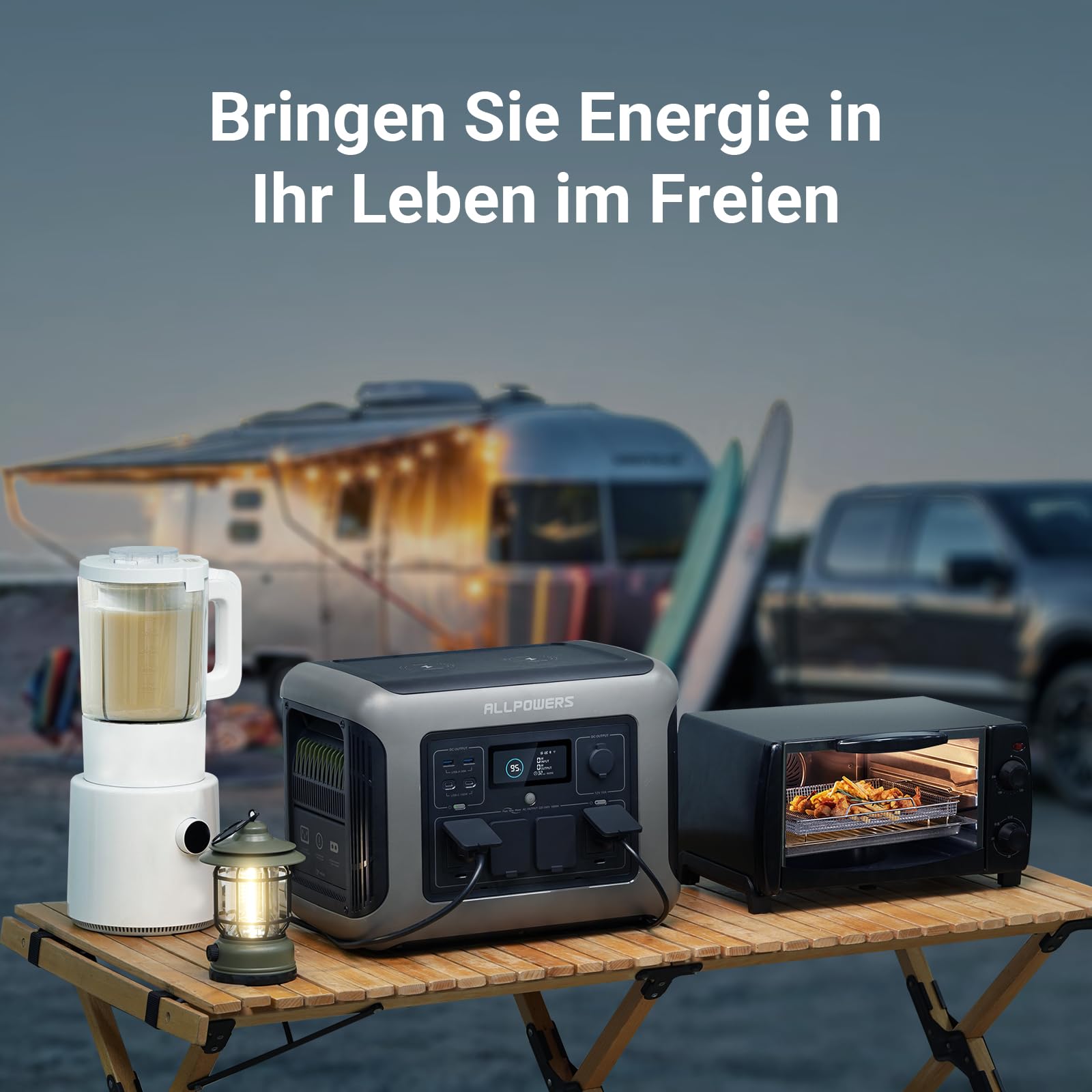 ALLPOWERS Solargenerator R1500 mit 100W Solarpanel, LiFePO4 Akku, 1800W Powerstation mit 100W USB-C/Kabelloses Laden Ausgang, LFP Powerstation für Outdoor, Camping, Stromreserve, RV