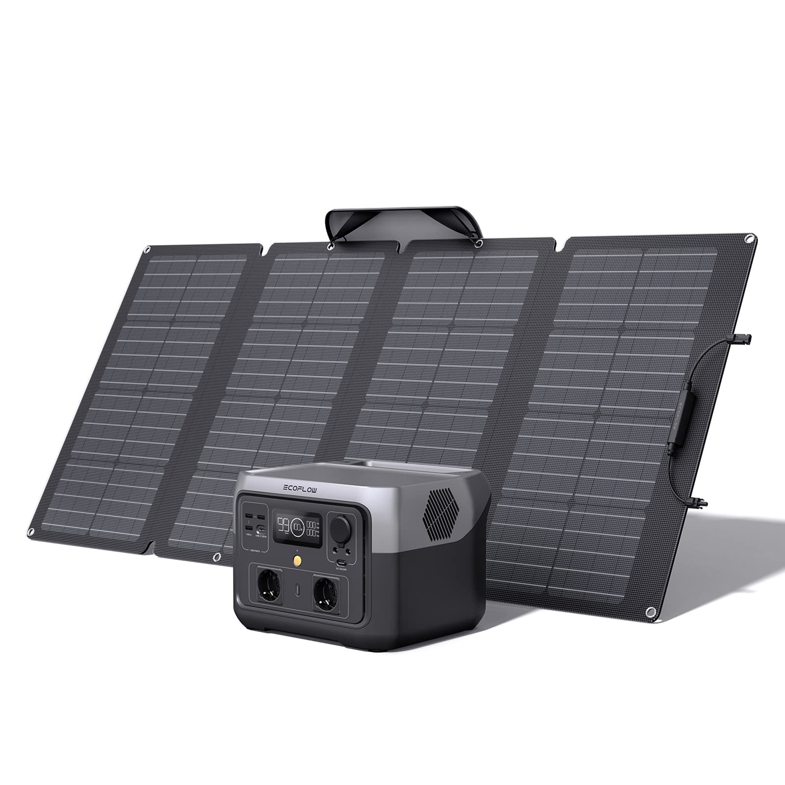 EF ECOFLOW Tragbare Powerstation RIVER 2 MAX mit 160W faltbare solar panel, 512 Wh Solargenerator mit LiFeP04, Schnellladung in 1 Stunde, bis zu 1000 W Leistung, Balkonkraft für Camping