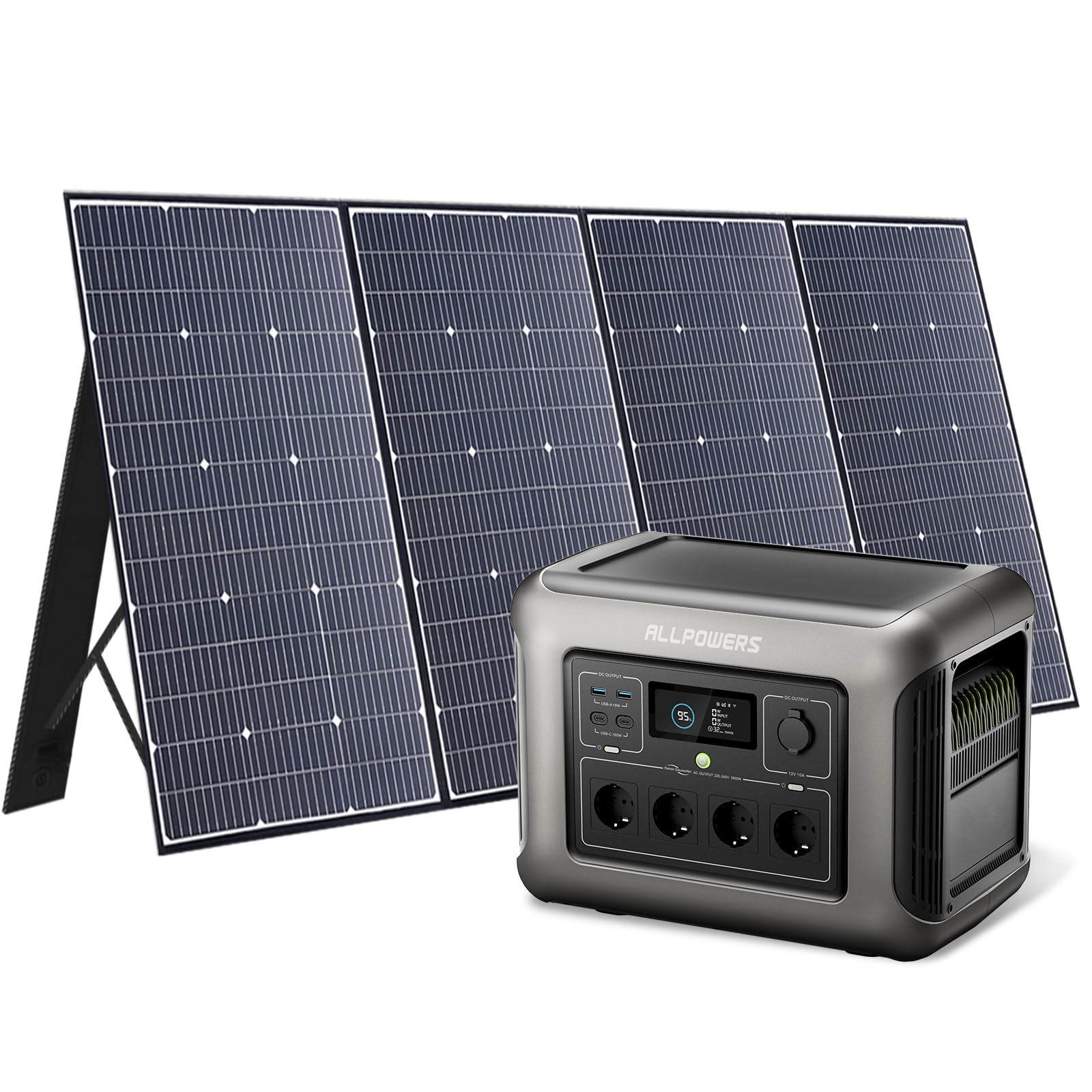 ALLPOWERS R1500 LITE Solargenerator mit 400W Solarpanel, 105Wh LiFePO4 Tragbare Powerstation, 1500W AC/100W USB-C Ausgang, 40 Mins Schnellladung Generatoren für Outdoor, Off-Grid, RV, Notfall
