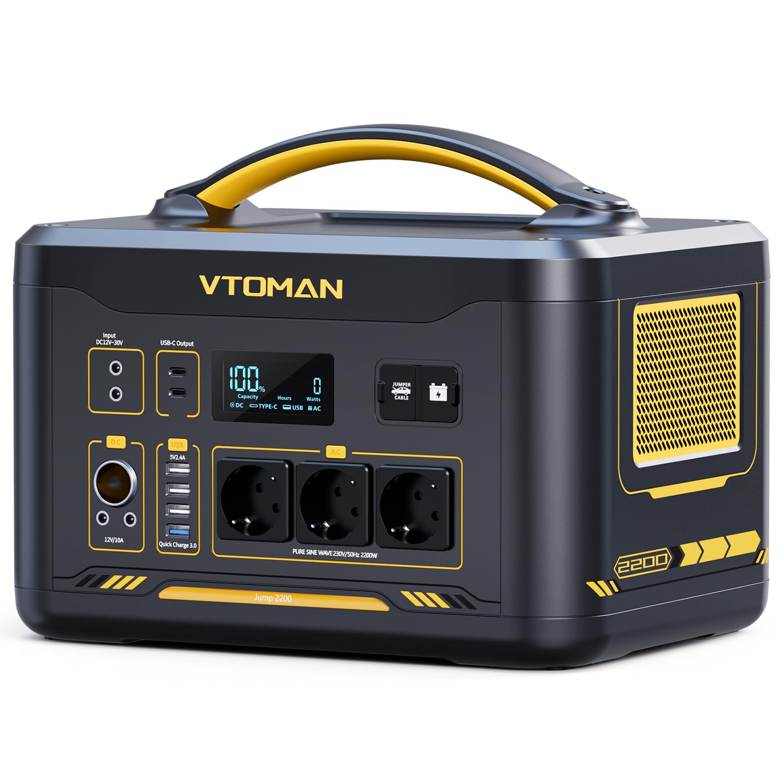 VTOMAN Jump 2200 Tragbare Powerstation - 1548Wh/2200W (Spitze 4400W) LiFePO4 Batterie Solar generatoren,Mobile Stromspeicher mit Erweiterbare Kapazität auf 3096Wh, Dual PD 100W Typ-C Anschlüsse