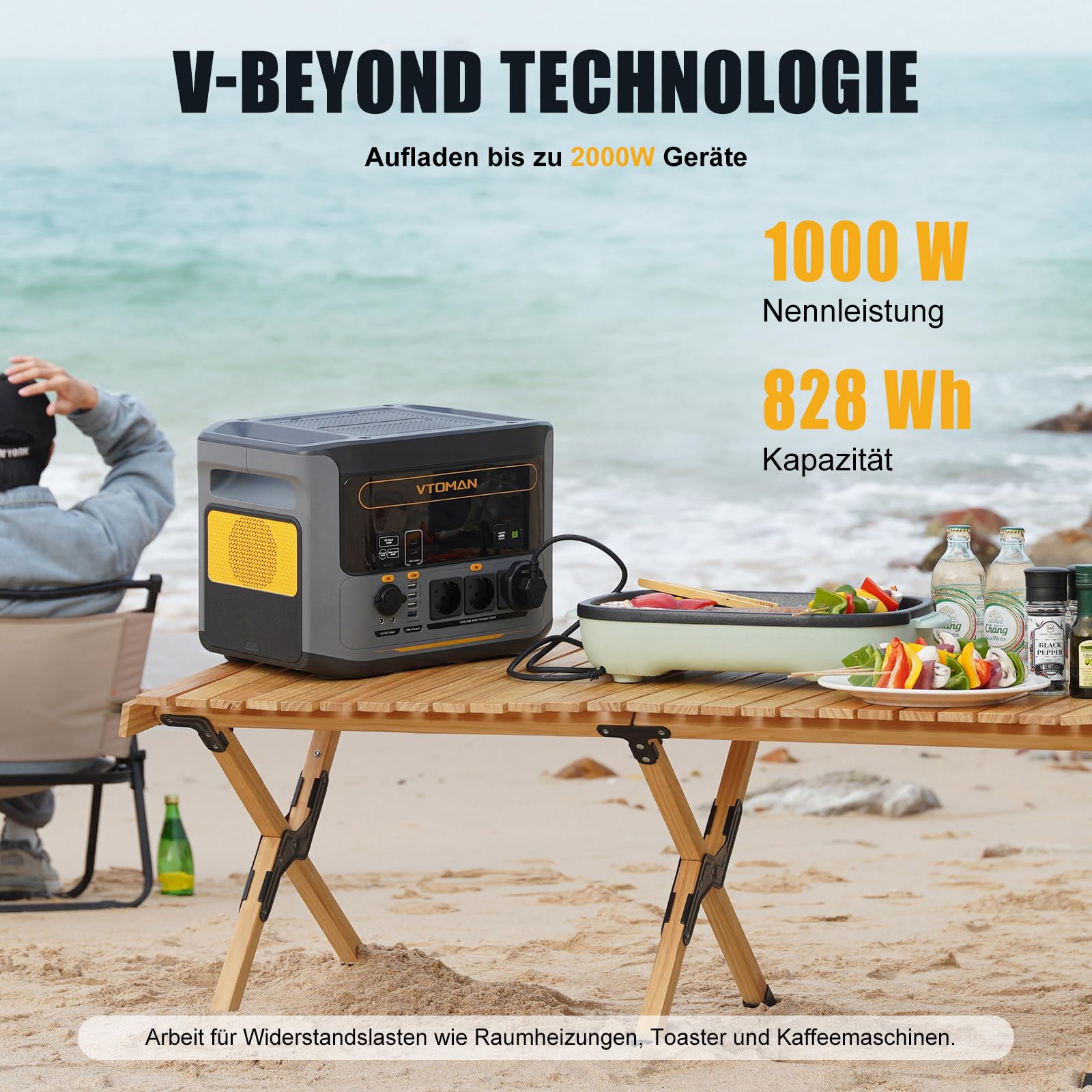 VTOMAN Tragbare Powerstation 1000W (2000W Spitze), 828Wh LiFePO4 Solargenerator mit 200W Solarpanel, 0-80% in 60 Min Schnellladung, Erweiterbar bis 2376Wh für Notfall, Camping, Reise, Wohnmobil