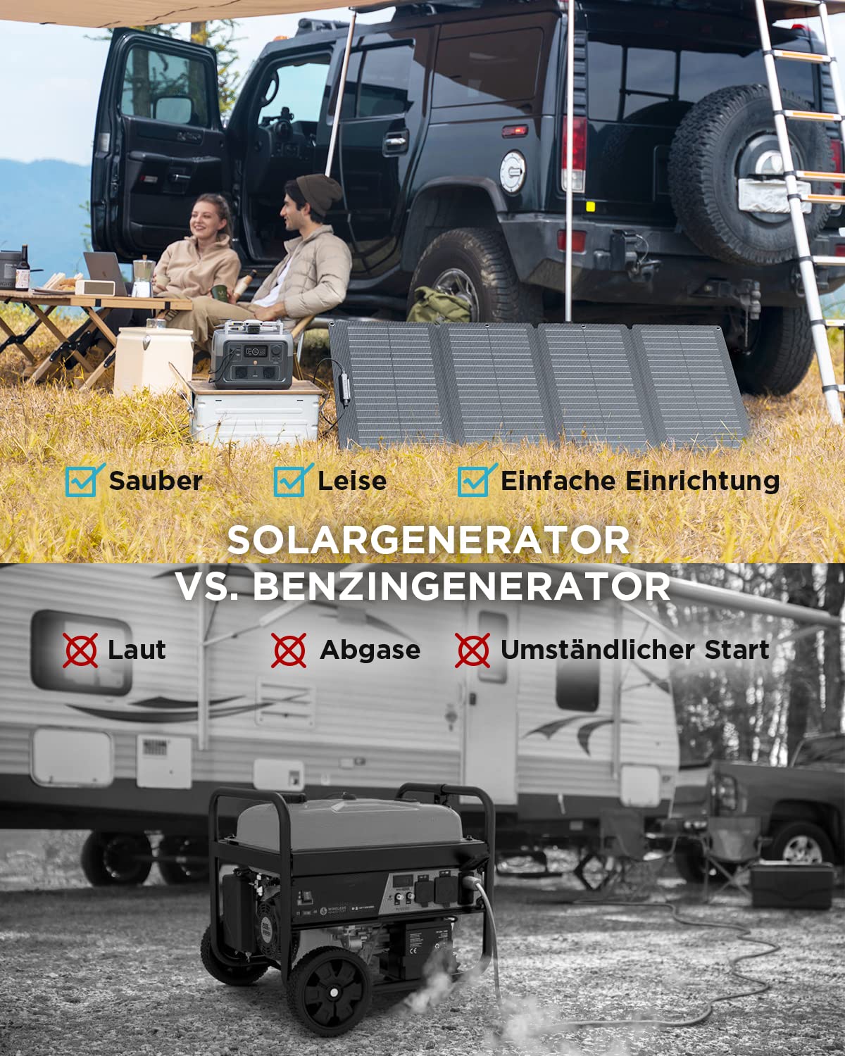 EF ECOFLOW Tragbare Powerstation RIVER 2 MAX mit 160W faltbare solar panel, 512 Wh Solargenerator mit LiFeP04, Schnellladung in 1 Stunde, bis zu 1000 W Leistung, Balkonkraft für Camping