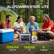 ALLPOWERS R1500 LITE Tragbare Powerstation mit 200W Solarpanel, 1056Wh LFP Batterie Backup mit 4 1600W AC Ausgäng, Generatoren mit 200W Solar Panel, Mobile Stromversorgung, Stromreserve für Camping