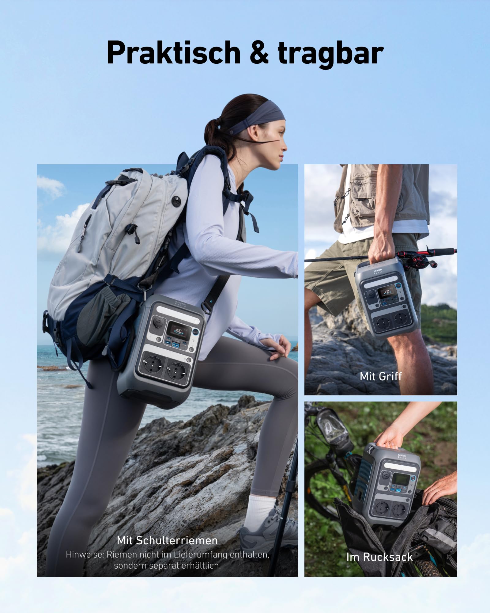 Anker SOLIX C300 Tragbare Powerstation, 288Wh LiFePO4 Akku, 300W (Max 600W) Solargenerator, 140W Beiseitige Schnellladeleistung, Für Camping, Draußen, Reisen, Notfälle, unterwegs (Solarpanel Optional)