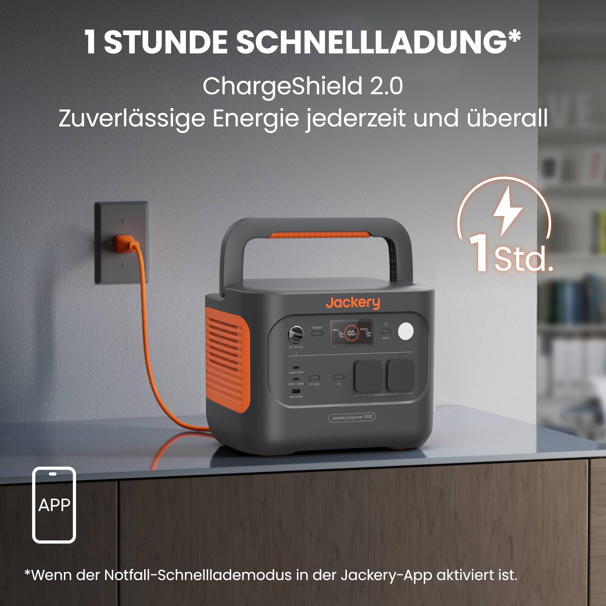 Jackery Solargenerator 1000 v2 mit 100W Solarpanel, 1070Wh LiFePO4 Tragbare Powerstation, 1500W AC/100W USB-C Ausgang, 1 Std. Schnellladung für Outdoor, Off-Grid, RV, Notfall