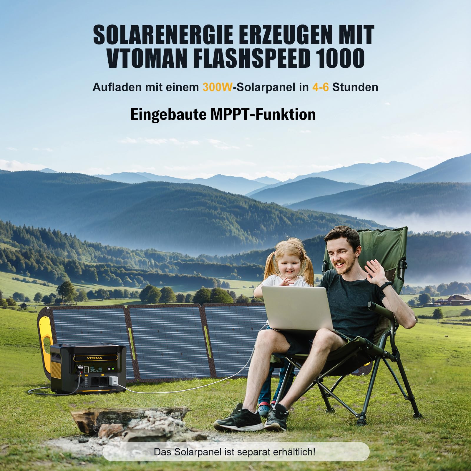 VTOMAN Tragbare Powerstation 1000W (2000W Spitze), 828Wh LiFePO4 Solargenerator mit 200W Solarpanel, 0-80% in 60 Min Schnellladung, Erweiterbar bis 2376Wh für Notfall, Camping, Reise, Wohnmobil
