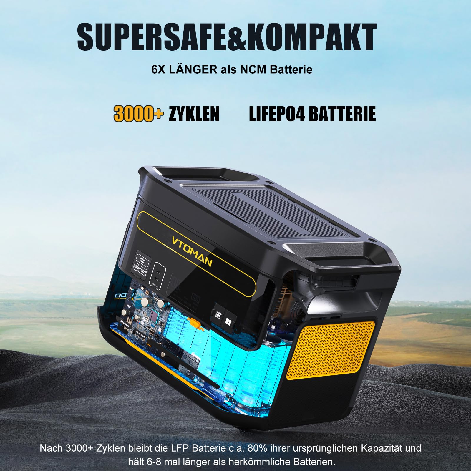 VTOMAN Tragbare Powerstation 1000W (2000W Spitze), 828Wh LiFePO4 Solargenerator mit 110W Solarpanel, 0-80% in 60 Min Schnellladung, Erweiterbar bis 2376Wh für Notfall, Camping, Reise, Wohnmobil