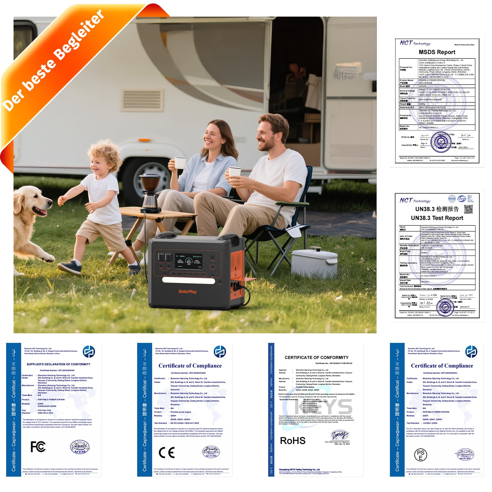 SolarPlay Tragbare Powerstation Q2402M, 2304Wh Solargeneratoren LiFePO4 (5000 Peak), 1.5h Vollladung mit Solarpanel,14 Anschlüsse, 230V,UPS, Power station für Camping/Zuhause/Wohnmobil/Stromausfall